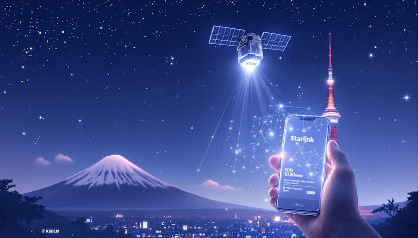 KDDI představuje první japonskou satelitní službu přímého připojení k mobilní síti se Starlinkem