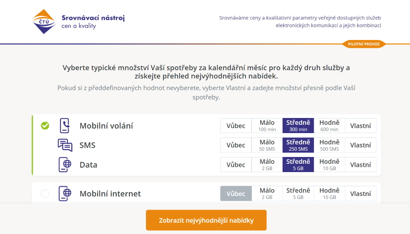 ČTÚ Srovnávací nástroj