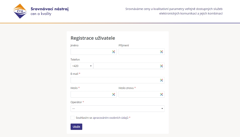 ČTÚ srovnávací nástroj web